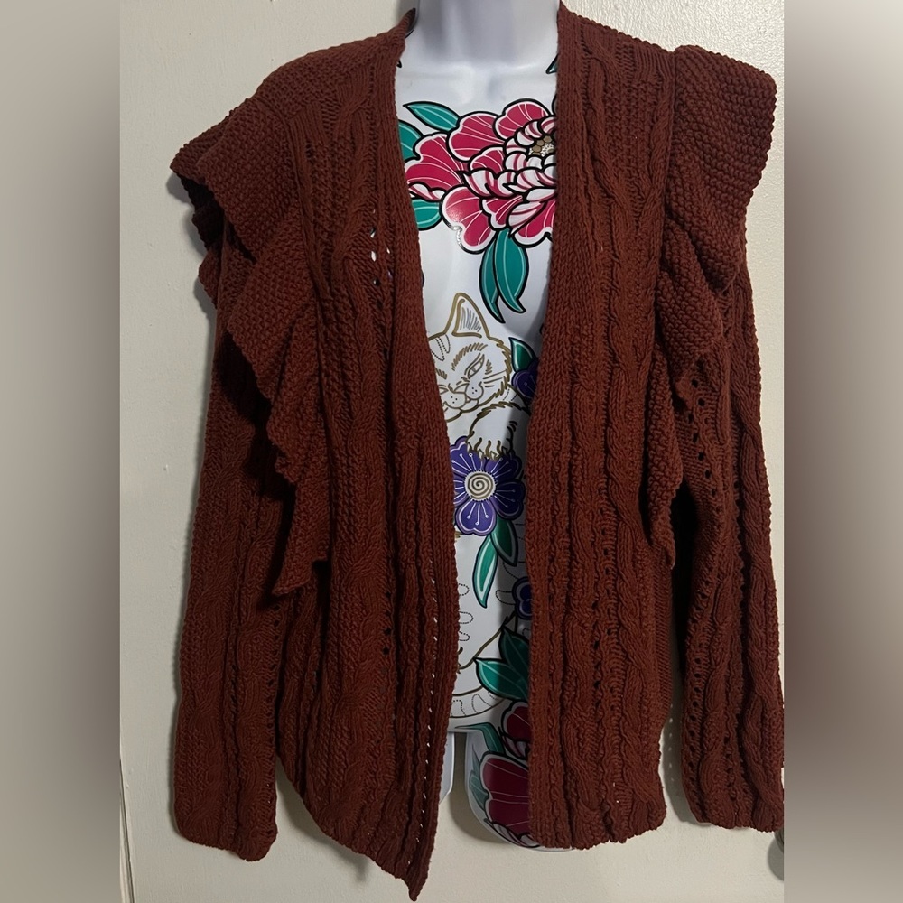 Universal Thread Burnt Orange Open Front Ruffle C… - image 1